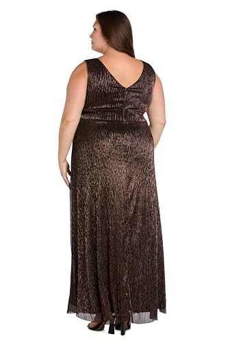Image of R&M Richards Women's Pleated Maxi Dress W /Illusion V-Neck, Embellished Waistband & Front Slit - Party & Cocktail Gown