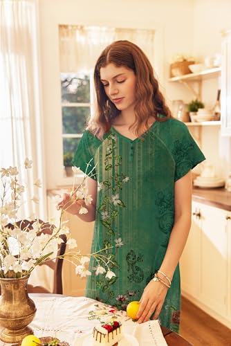 Image of Ekouaer Long Nightgown Women's Loungewear Short Sleeve Sleepwear Full Length Sleep Shirt with Pockets