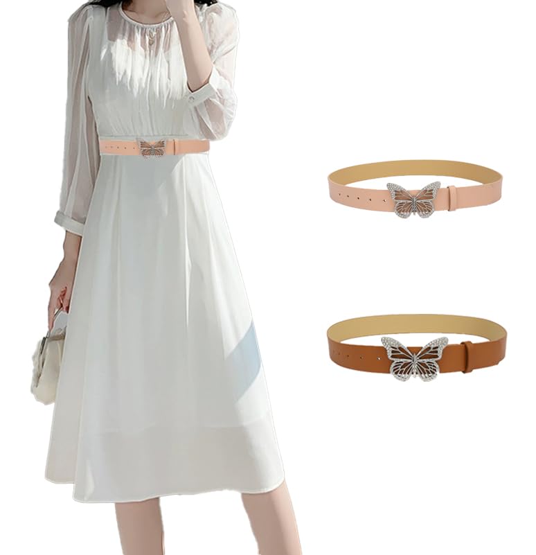 COTIM COYIN Women's Leather Waist Belt With Butterfly Metal Buckle2