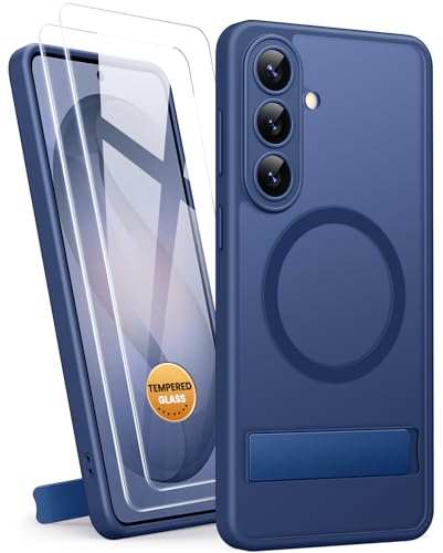 BXYJY for Samsung Galaxy S26 Case with 2 Screen Protectors, Built-in Stand, Wireless Charging Compatible with MagSafe, Full Camera Protection, Militray Grade, Rugged Magnetic Phone Case for S26, Blue