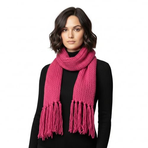 Image of Basic Sense Chunky Knit Winter Warm Scarf for Women | Ladies Thick Cable Knitted Accessory, Fuchsia