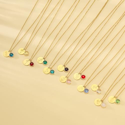 Dainty Birth Month Flower Charms Birthstone Necklace for Women Birthday Gifts,14k Gold Plated Personalized Floral Jewelry Gift for Her4