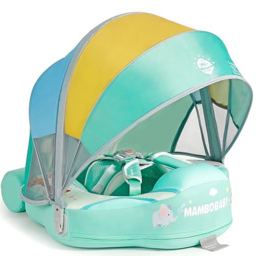 Image of Mambobaby Float Add Tail No Flip Over Non-Inflatable Baby Swim Float Pearl Foam Solid Water Floats Smart Swim Trainer Infant Pool Float Swim Ring with Sun Canopy