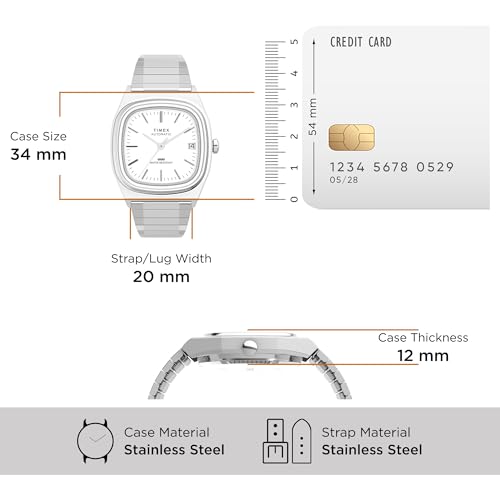 Image of TIMEX Reissue Mechanical Automatic Watch for man with Silver Tone Square Dial & Silver Stainless Steel Bracelet Band Water Resistant Men's Wrist Watches - TW2W70800UJ