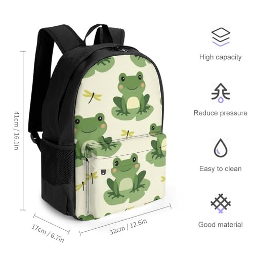 Unisex Cute Frog Animal Green Frogs Backpack, Elegant Large Capacity Backpack with Water Bottle Pocket, Adjustable Travel Shoulder Bag for Women Men2