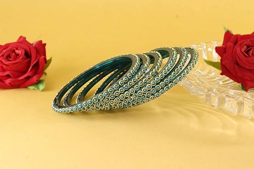 Image of NMII Glass Golden Beads & Pearls Moti Work Designer Bangles Set For Women & Girls | Kanch ki Chudi Set | Girl's Bangles Bracelet | Glass Bangles | Daily, Wedding, Party, Fashion Jewellery- Set of 12