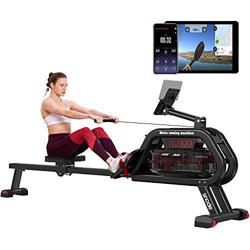 SNODE Water Rowing Machine with Bluetooth APP(Free Tutorial Included), Indoor Rower for Home Use, Water Row Machine 331lbs Capacity, Rower Machine with LCD Monitor and Pad Holder