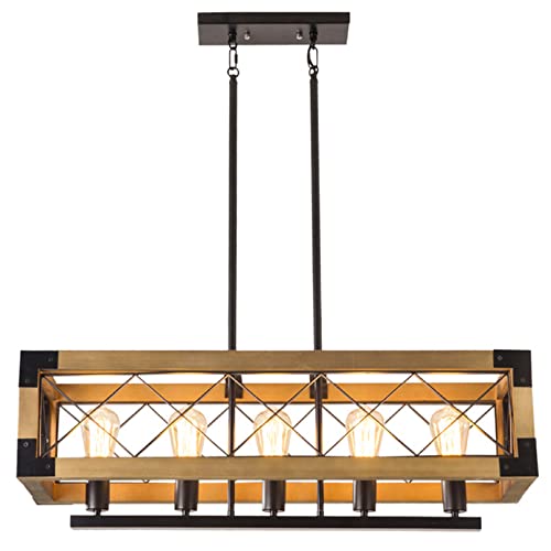 Suspension bois rectangulaire style rustique au-dessus de la table de repas - 2
