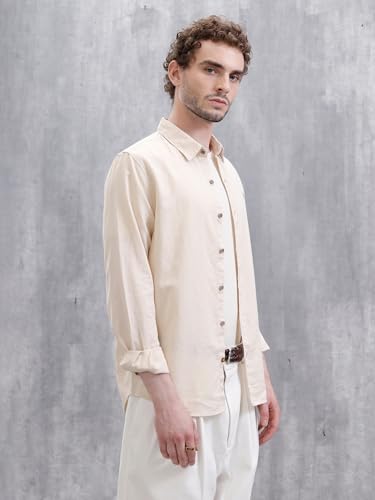 Image of WROGN Men's Cotton Linen Blend Shirt | Solid | Slim Fit
