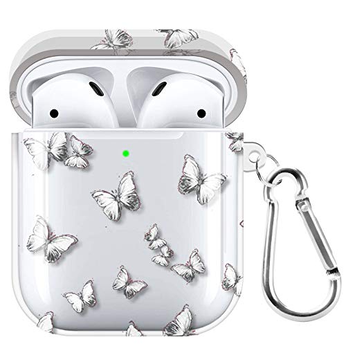 POKABOO AirPod Case Cover, Clear TPU Airpods Case for AirPods 2/AirPods 1 Wireless Charging Airpods Case Headphone Case with Keychain (Butterfly)â€¦