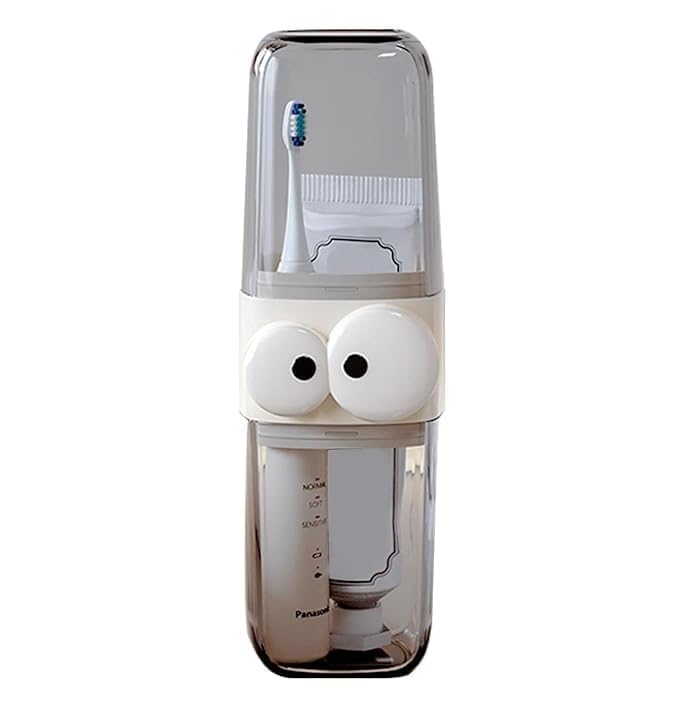 YKXIMS Travel Toothbrush Cover, Cartoon Eye Design Toothbrush Holder, Toothbrush Travel Case 2 Cups Inside for Camping, Travelling, Trip, Picnic, Hotel, Bathroom Storage Organiser-image-33