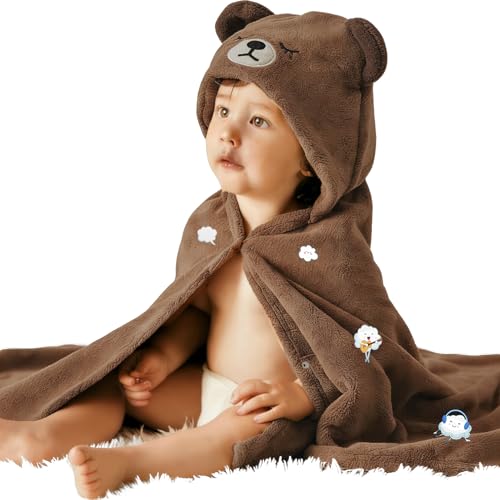 Image of IFaryMes Toddler Baby Bath Towel with Hood 27.5"X55" Ultra Absorbent Soft Cozy Comfort Bathrobe Blanket, 0-6 Years Infant Shower Towel for Girls & Boys(Brown Bear)