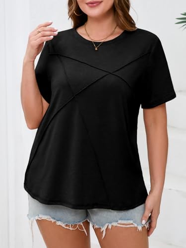 Fisoew Womens Plus Size Short Sleeve T Shirts Summer Casual Loose Fit Tees Crew Neck Curvy Tunic Tops2