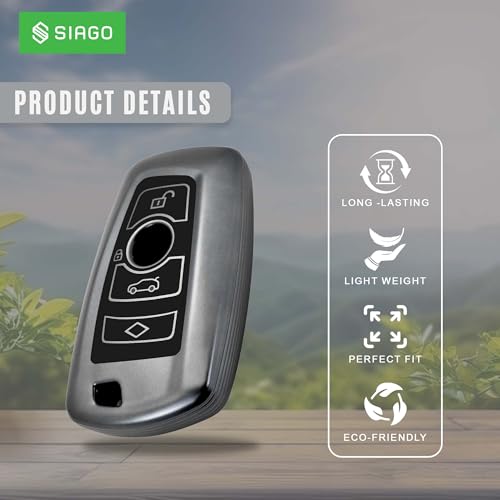 Image of SIAGO TPU Key Cover and Round Key Chain Compatible with BMW X4, X3, 5 Series, 6 Series, 3 Series, 7 Series 4 Button Flip Key (Grey)