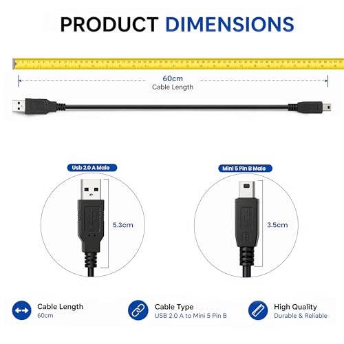 Image of Storite 60Cm Usb 2.0 A To Mini 5 Pin B Cable For External Hdds /Camera /Card Readers, Black