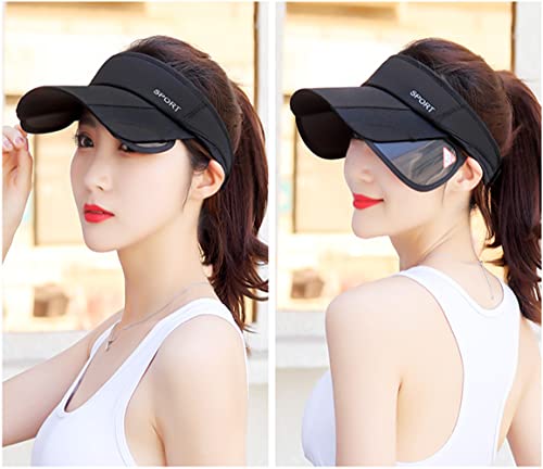 Sun Visor Hat For Women And Men - Retractable Brim Sport Hat, Summer Golf Tennis Running Beach Hat With Ponytail Hole Black #TOP6