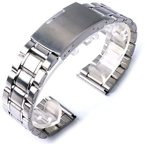 Bracelet de montre 20mm et 22mm en acier inoxydable avec boucle argent et extremite droite