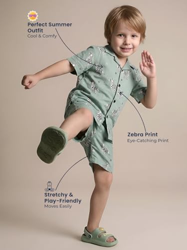 Image of POLKA TOTS 100% Cotton Half Sleeve Shirt and Shorts Combo for Boys | Co-Ord Set for Kids | Summer Wear Dress for Toddlers | Breathable & Skin-Friendly Boys Clothes | Trendy Summer Outfit & Beach Wear