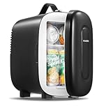 FOHERE Mini Fridge Portable, 5 Liter/6 Cans Small Fridge Cooler & Warmer, Quiet, DC/AC Power, Cmpact Mini Fridge for Bedrooms, Office, Skincare, Car, Travel, Black