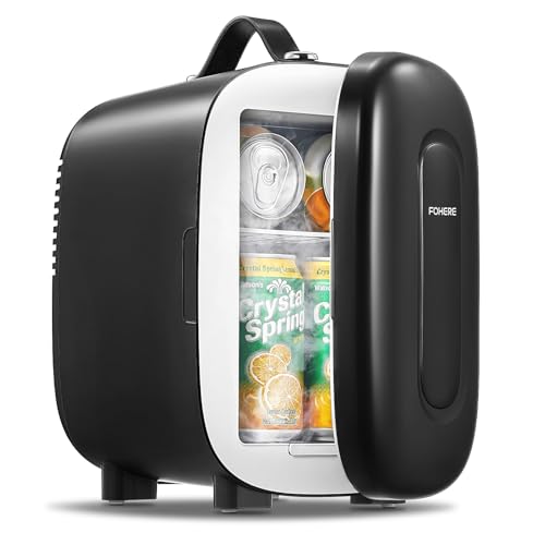 FOHERE Mini Frigo de Chambre 5 Litres/ 6 Canettes, Petit Frigo Thermoélectrique CA/CC, Cosmetique, Mini Réfrigérateurs pour Boissons, Nourriture, Beauté,...