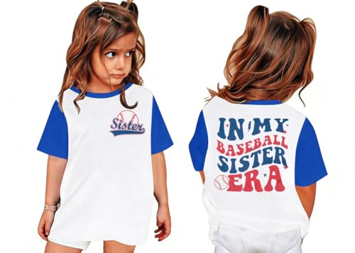 Image of FRYAID Toddler Baseball Sister Shirt Baby Girl Baseball Outfit Big Sister Shirt Birthday Girl T-Shirt Summer Cotton Tee Top