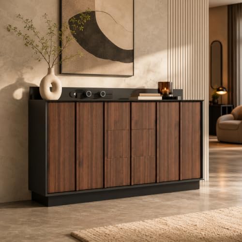 PREMTURE Aparador Nogal 150 cm con Puertas y cajón, Mueble Moderno