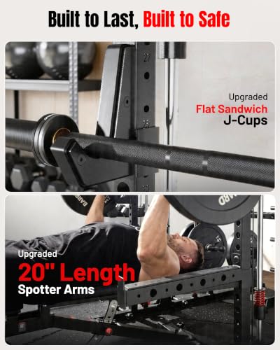 Image of Mikolo M4 2.0 Smith Machine, 2200lbs Squat Rack with LAT-Pull Down System & Cable Crossover Machine, Training Equipment with Leg Hold-Down Attachment