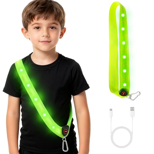 TaimeiMao Cinturón Reflectant,Ajustable Chaleco Reflectante,Cinturón de Seguridad LED,Recargables USB,Cinturón Reflectante, Alta Visibilidad para Niños y Mascotas