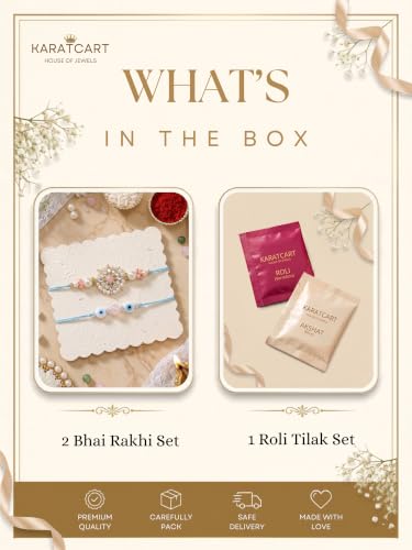 Image of Karatcart Rakhi for Brother Gold-Plated Kundan Rakhi Set of 2 with Roli Chawal