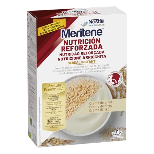 Meritene Nutrición Reforzada Crema de Arroz | Cereal Instantáneo para Personas Mayores | Fácil de Tragar | Con Vitaminas y Minerales | Estuche 440 g