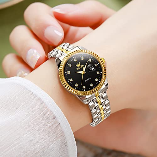 OLEVS Watches for Women Diamond Luxury Dress Women Watches Analog Quartz Waterproof Day Date Stainless Steel Wristwatch