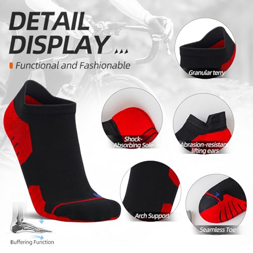 Mens running ankle socks size 9-12,black low cut socks with arch support,compression anti-slip socks,5 pairs4