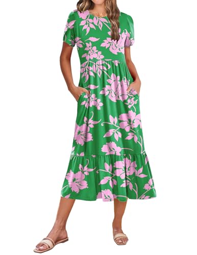 Image of Zeagoo Women Summer Midi A Line Dress Short Sleeve Casual Flowy Tiered Beach Long Sundress with Pockets 2026 Vacation Travel