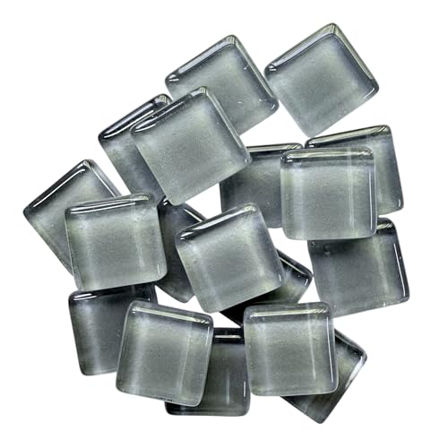 CRAFT BASKET® Glossy Square Glass Mosaic Tiles (60 Colours)(Size: 15 x 15 mm), DIY Mosaic Art, Craft Projects, Decoration, Crystal Glass Mosaic Tiles (GY 600 [Noble Grey], 200 g)