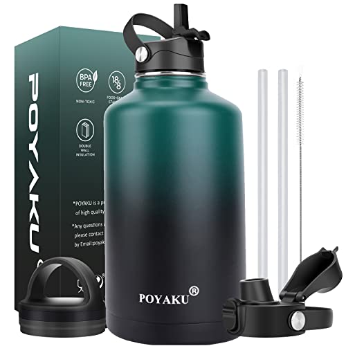 Water Bottle Insulated 32oz 40oz 64oz 128oz Straw Lid Spout Lid & 3 Lids, Leak Proof, Vacuum Insulated,Stainless Steel Water Bottle Wide Mouth for Sports, Gym or Office, BPA-Free Keep Cold 24H Hot 12H 1 41+6bweGzYL