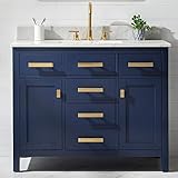 Luca Kitchen & Bath LC42PBW Tuscan 42” Single Bathroom Vanity Set in Midnight Blue with Carrara Marble Countertop and Porcelain Sink