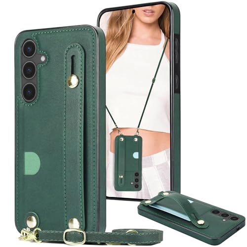 Fofvccv Funda tipo cartera para Samsung Galaxy S25 5G KB con tarjetero, correa de muñeca y correa para la muñeca, color verde