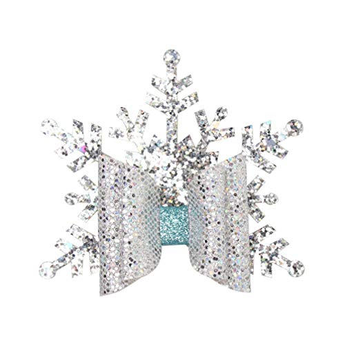 Lurrose 4 peças de clipes de cabelo de flocos de neve de Natal com lantejoulas, flocos de neve, laço