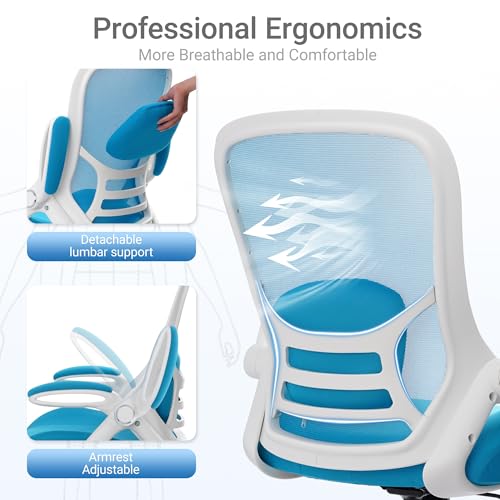 Image of HYLONE 400lbs Heavy Duty Drafting Chair 5 inch Thickened Seat Office Chair with Flip-Up Armrests Tall Ergonomic Computer Chair with Lumbar Support and Adjustable Footrest Ring Standing Desk Chair (Blue)