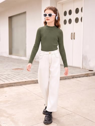 Image of Arshiner Girls Half Turtleneck Long Sleeve Knit Slim Sweater Pullover Tops