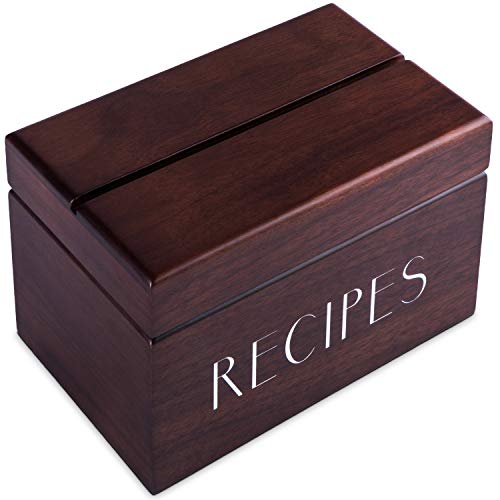 Apace Living Caja de Recetas de Nogal con Tarjetas y separadores de Apace - Caja de Tarjetas de Madera de Estilo Vintage de 4 x 6 con Soporte para Recetas - Exclusivamente de la colección Premier