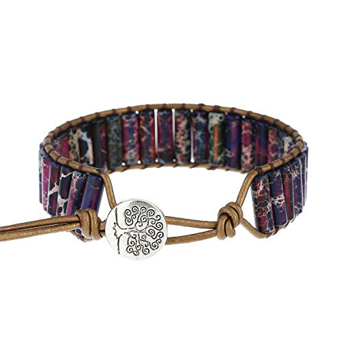 Image of Plumiss Women Boho Handmade Natural Stone Crystal Leather Bead Wrap Bracelets Collection