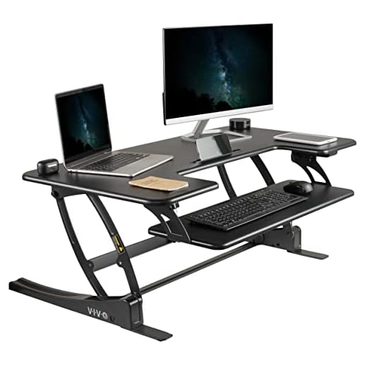 VIVO Black Electric Motor Height Adjustable 42 inch Stand up Desk Converter, Sit to Stand Tabletop Dual Monitor Riser with USB Port, DESK-V000VLE