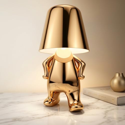 Image of Table Lamp 3-Color CCT (Warm + Natural + Cold White) Gold Metal Figurine LED Touch Dimmer USB-C Rechargeable Lamp for Living Room Bedroom