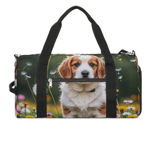 Sac de sport imperméable chiots et pissenlits idéal pour vos séances de fitness et week-ends
