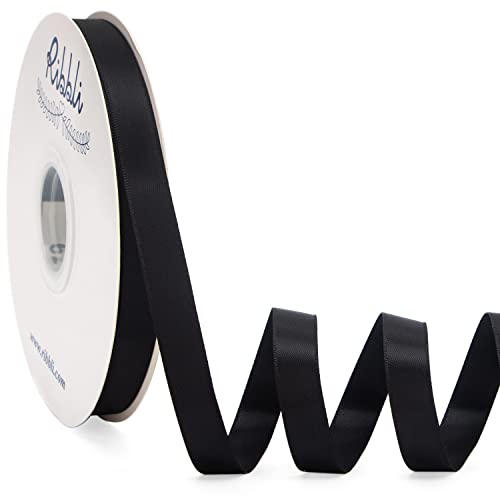 Ribbli Black Satin Ribbon Double Faced Satin 1/2 inch x Continuous 50 Yards-Black Ribbon for Gift Wrapping Crafts Wedding Decoration Bows Bouquet Floral Arrangement