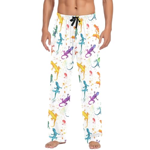 Colorful Lizard Men's Pajamas Pants Cotton Sleep Bottoms Pants Lounge Sleepwear - S2