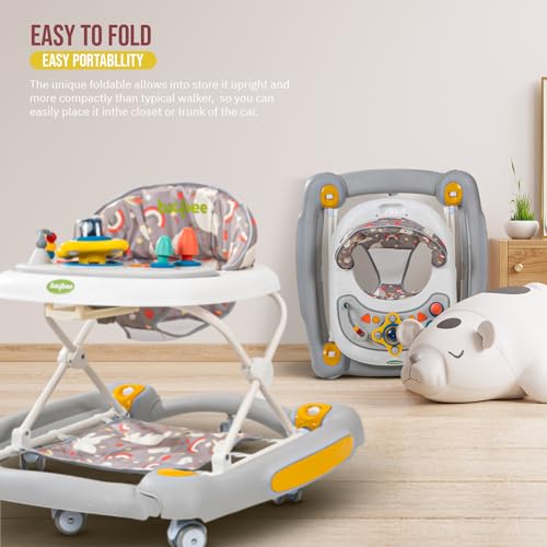 Image of Baybee 3 in 1 Awry Baby Walker for Kids with Rocker & Push Handle, 3 Adjustable Height, Mat & Musical Toy Bar | Activity Walker for Baby | Push Walker 6-18 Months Boy Girl (Grey)