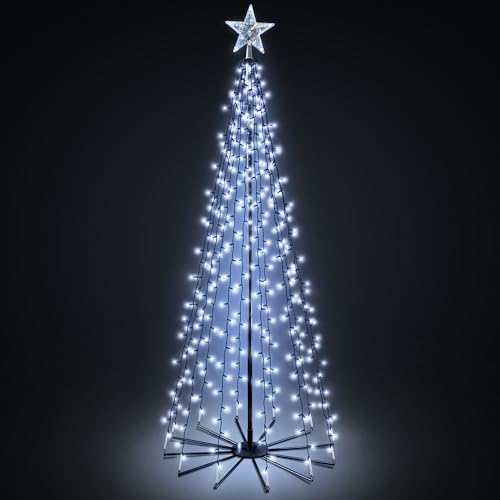 VeryMerry 7Ft Christmas Cone Tree Cool White for Indoor/Outdoor Use 539 LED Light Pre Lit With Auto-Off Timer 8 Lighting Modes