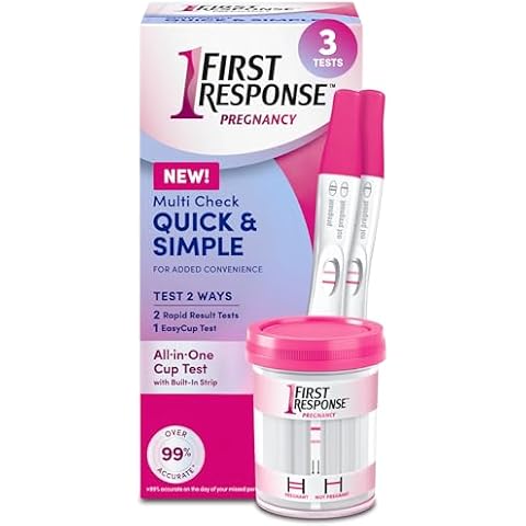 First Response Multi Check Quick & Simple Pregnancy Test Kit, 1 EasyCup Test with Built-in Pregnancy Test Strip, and 2 Rapid Result Pregnancy Tests, 1 Kit Cover